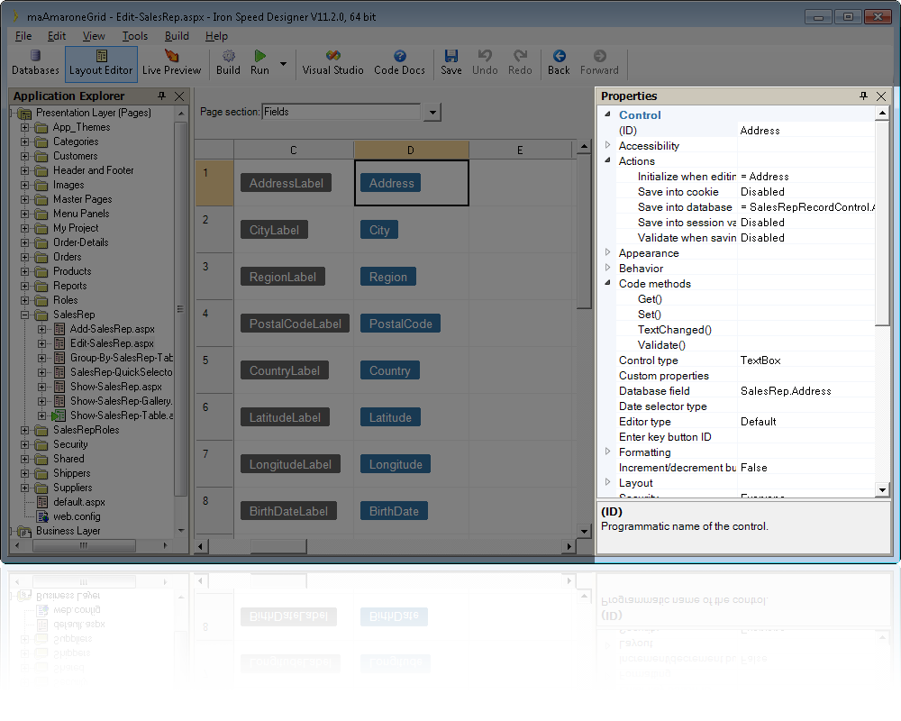 Use the Property Sheet to configure user interface controls
